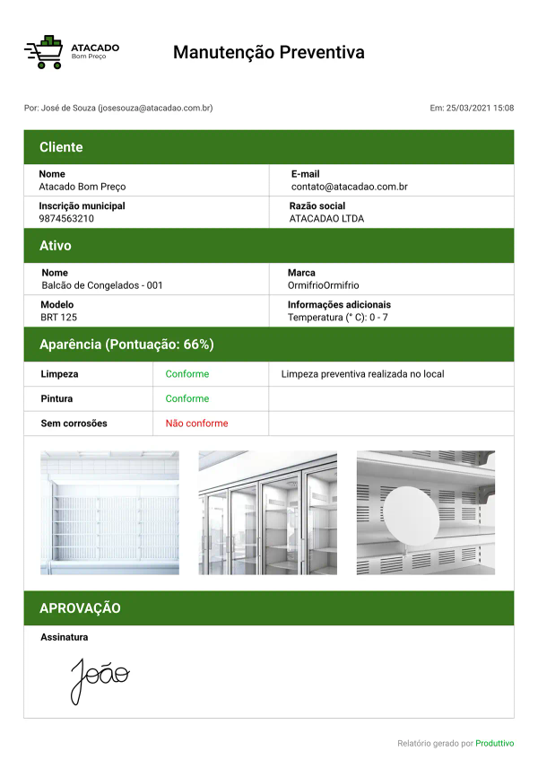 Imagem de um relatório de Manutenção Preventiva